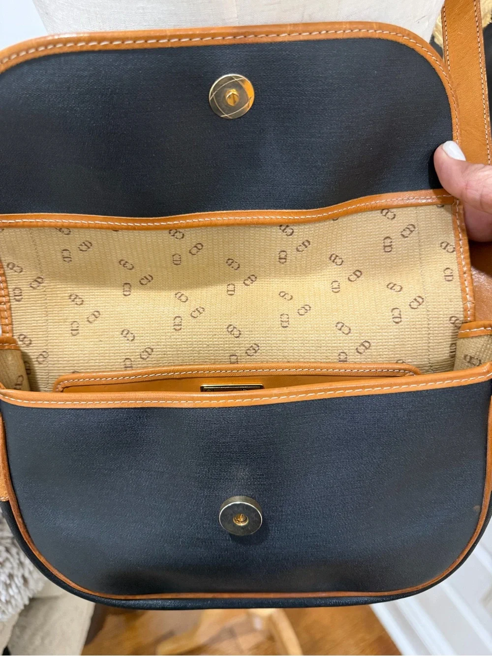 Dior Black and Brown Leather-Trim Crossbody Saddle Bag